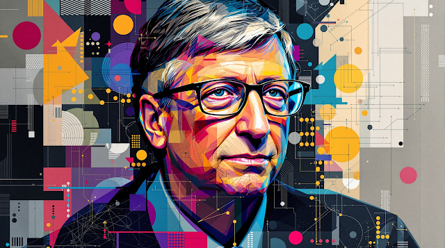 An abstract portrait of Bill Gates blending his i 1757923046360