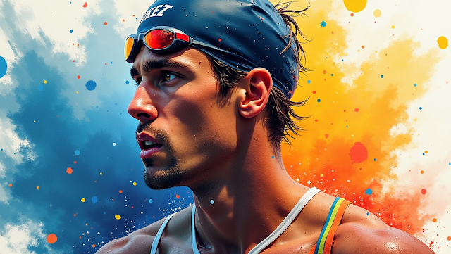 An abstract portrait of Michael Phelps showcasing 1757381625805