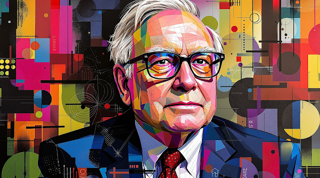 An abstract portrait of Warren Buffett emphasizin 1758086337357