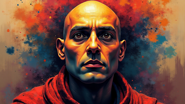 A bold abstract portrait of Chanakya blending div 1742642726733