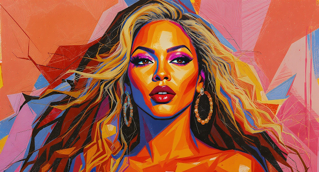 Abstract portrait of Beyonc featuring vivid colo 1760259552276