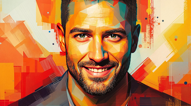 Abstract portrait of Shawn Achor featuring bright 1742519884604