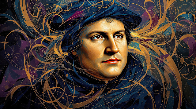 An abstract and dynamic portrait of Martin Luther 1743409469841