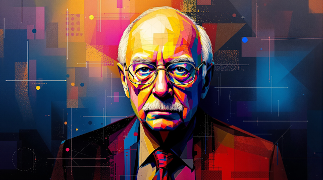 An abstract portrait of Charlie Munger emphasizin 1758372528952