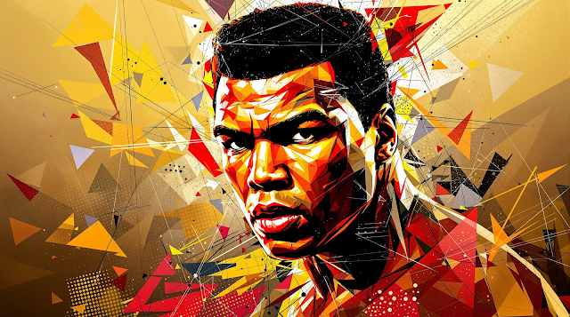 An abstract portrait of Muhammad Ali showcasing h 1759562958075