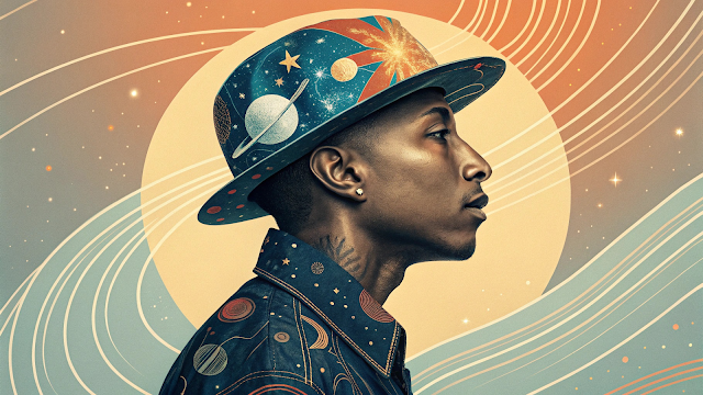 An abstract portrait of Pharrell Williams featuri 1742647868823