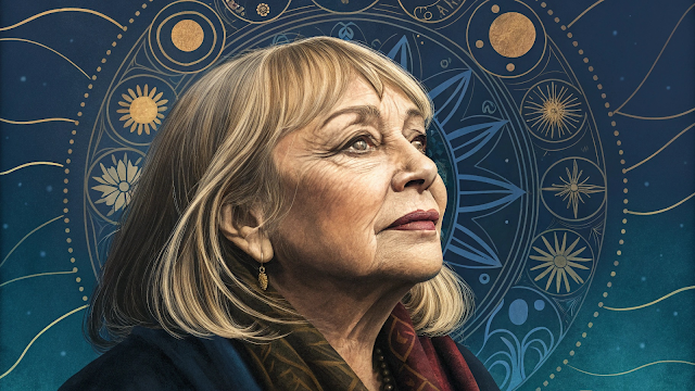 An abstract portrait of Sylvia Browne featuring h 1742780559846