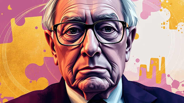 An abstract portrait of Warren Buffett illustrati 1743337532586