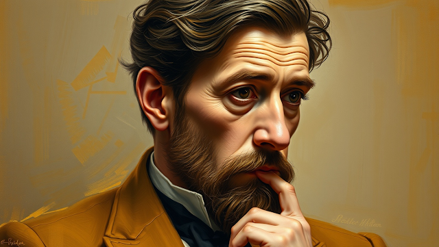 An artistic portrait of Walter Pater deep in thoug 1740703013063