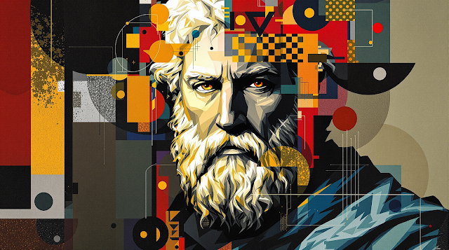 Create an abstract portrait of Epictetus in a mode 1760446649271