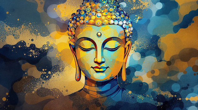 A modern abstract portrait of Buddha focusing on 1762756232003