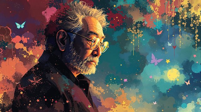 A modern abstract portrait of Hayao Miyazaki high 1762084302004