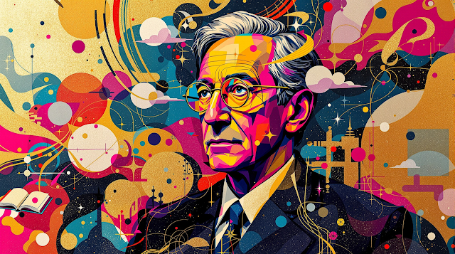 A modern abstract portrait of Mortimer Adler emph 1763812150023