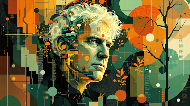 An abstract modern art portrait of Robert Frost e 1761909615719